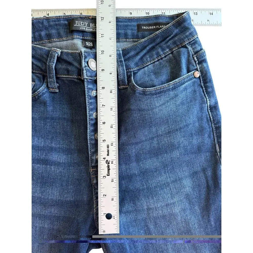 Judy Blue Trouser Flare Jeans Women’s 3/26 Stretch Dark Wash Boho Bell Bottom - Picture 7 of 8